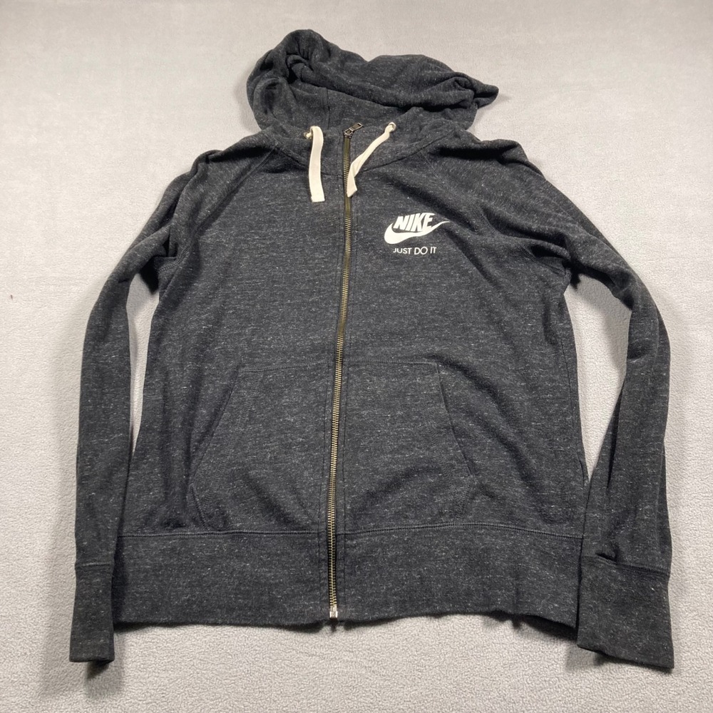 Nike Hoodie Womens Size Medium Charcoal Gray Full Zip Gym Vintage Heathered